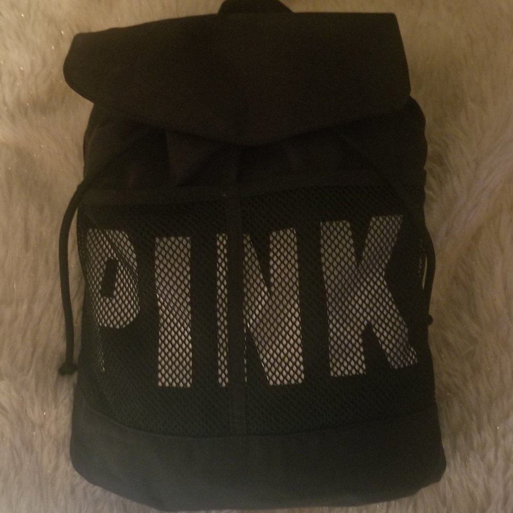 PINK by Victoria Secret Black Mini Backpack with drawstrings